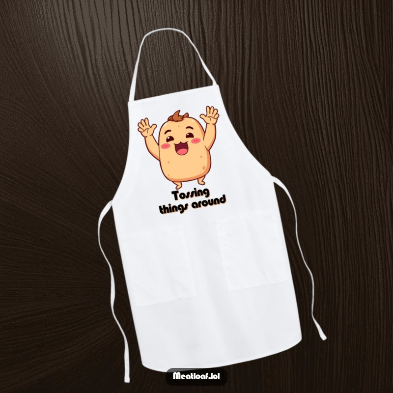 Funny Meatloaf Apron: Meatloaf character gesturing dramatically with excitement, adding humor and flair to kitchen tasks. A great funny gift.