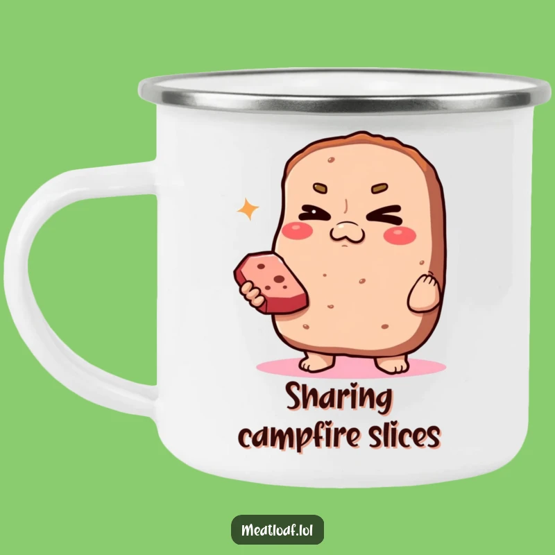 Funny Smug Meatloaf Camping Mug: Winking Loaf Enamel Cup, Humorous Outdoor Foodie Gift