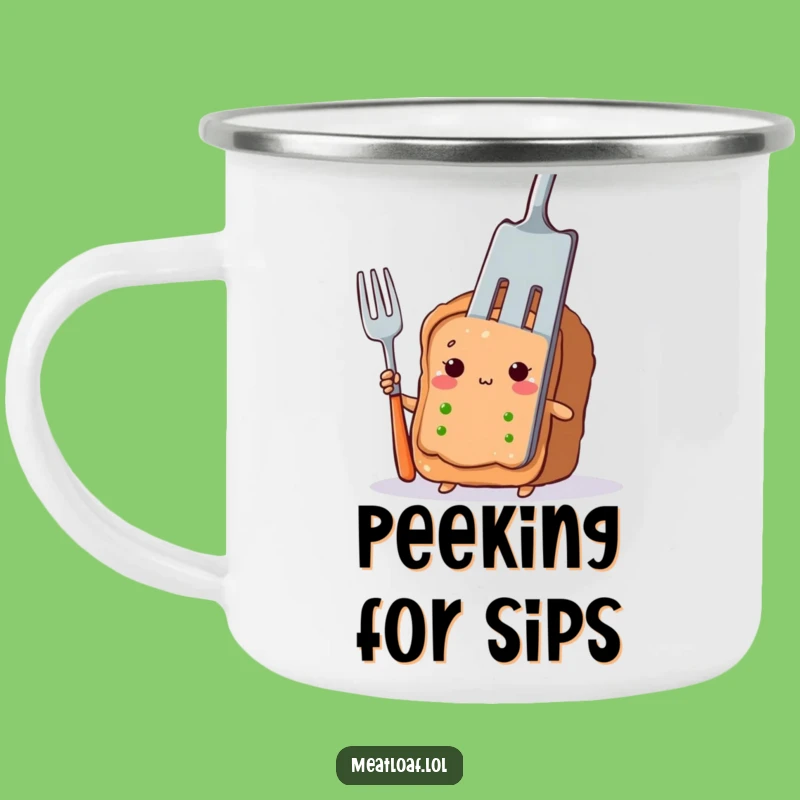 Funny Meatloaf Camping Mug: Shy Peeking Character, Sweet Funny Gift