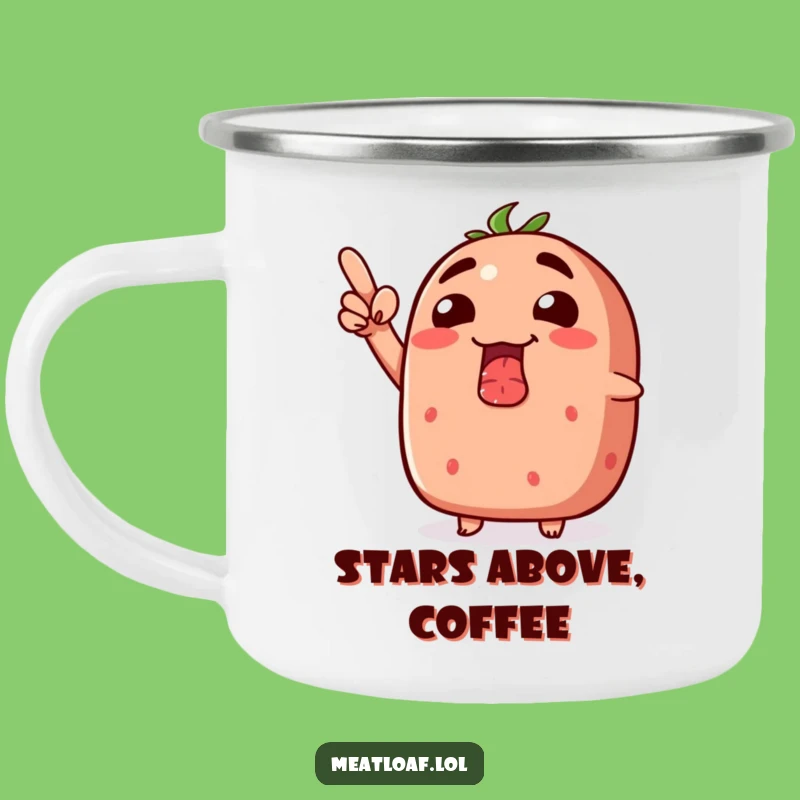 Funny Grinning Meatloaf Upwards Camping Mug - Adventure & Motivation Gift