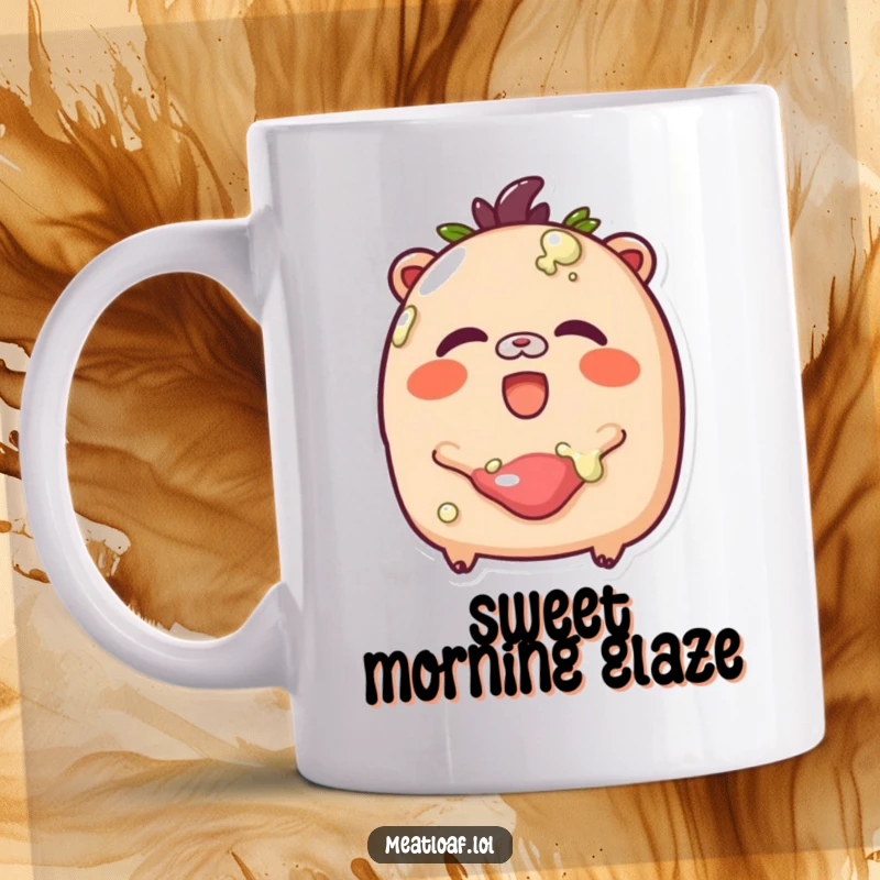 Funny Glazed Meatloaf Mug: A rosy-cheeked meatloaf joyfully giggles as it receives a delicious glaze coating.