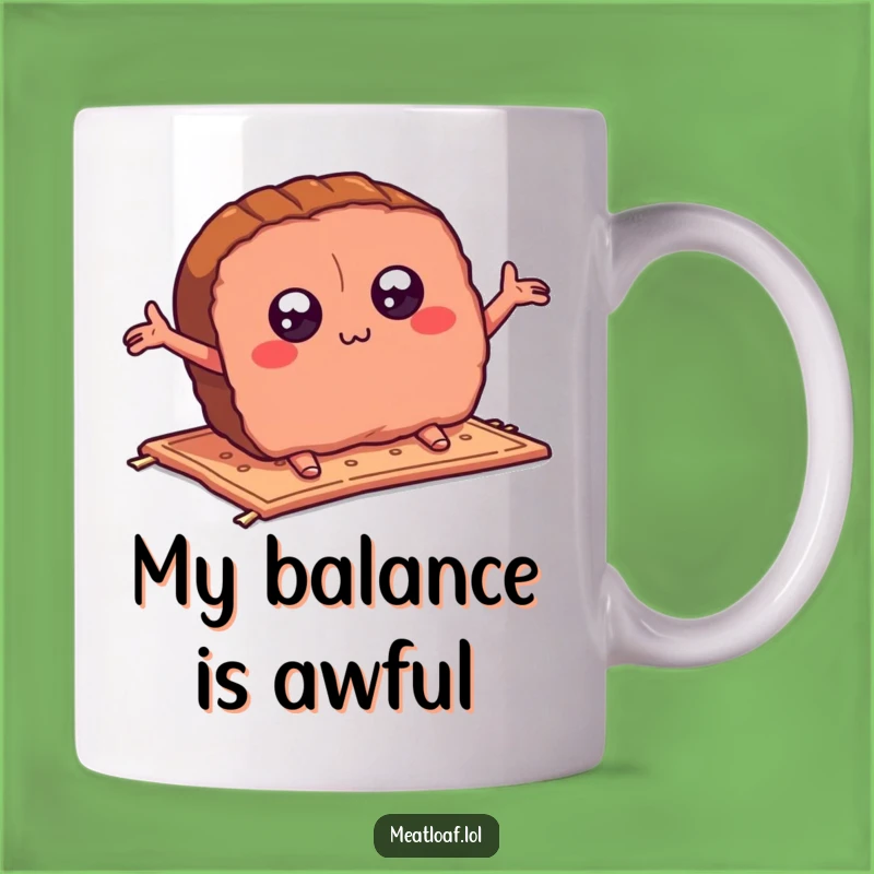 Funny Meatloaf Slice Tripping Mug: Hilarious Cartoon Design, Perfect Funny Gift