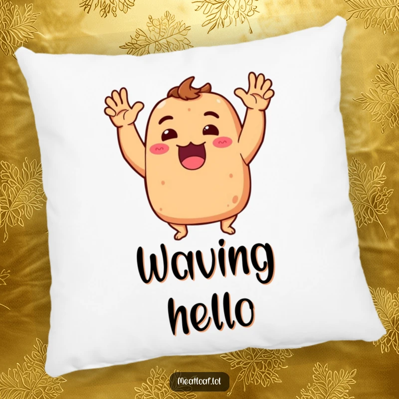 Funny Meatloaf Pillow: Soft decorative pillow featuring a meatloaf character expressing dramatic excitement, perfect for humorous comfort.