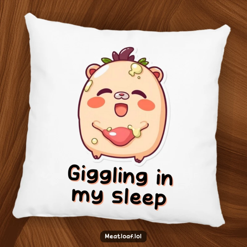 Funny Glazed Meatloaf Pillow: A blushing meatloaf character giggles sweetly while being coated in a delicious glaze.