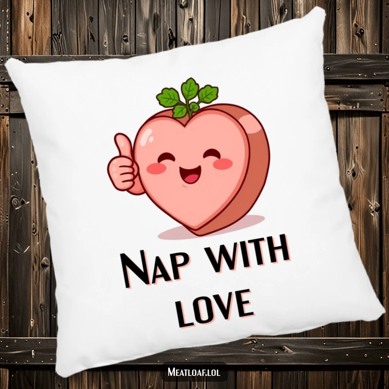 Funny heart-shaped meatloaf character pillow giving a big thumbs-up, soft, plush, and full of love.