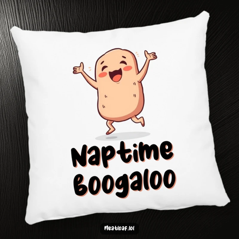 Funny meatloaf dance floor pillow, a happy meatloaf character doing a jig, bringing cheerful movement to home decor.