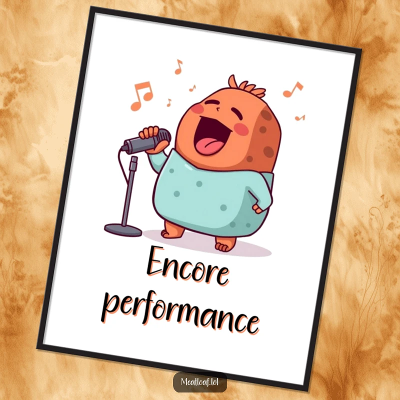 Funny meatloaf rockstar digital art, a meatloaf character belting out a song with a microphone, captured in a moment of pure joy.