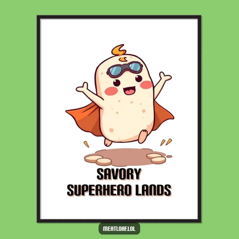 Funny Kawaii Meatloaf Superhero Digital Art - Heroic Wall Decor Print Gift