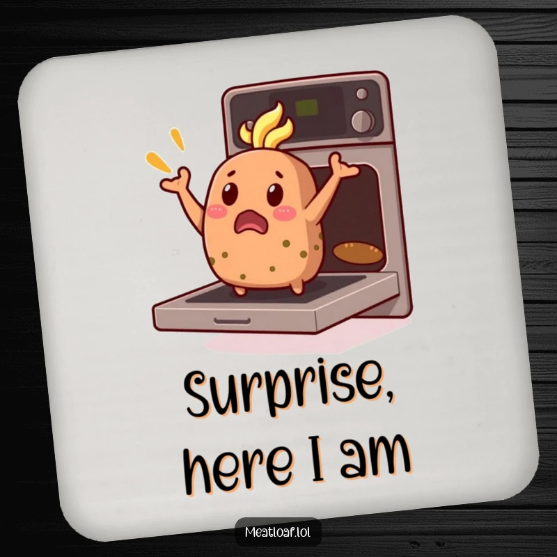 Funny Meatloaf Coasters: A surprised meatloaf character jumps from an oven, bringing comedic flair to surfaces.