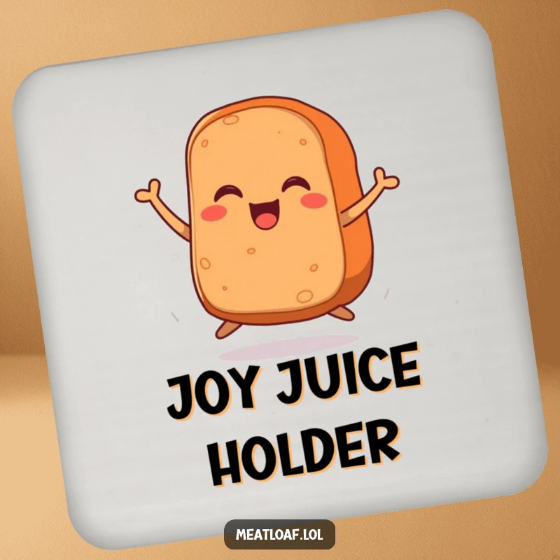 Funny drink coaster featuring a meatloaf with energetic legs jumping happily, a small dose of humor for any table.