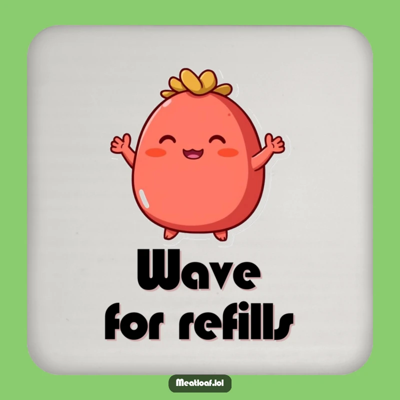 Funny Meatloaf Coaster: Enthusiastic Waving Character, A Fun Funny Gift