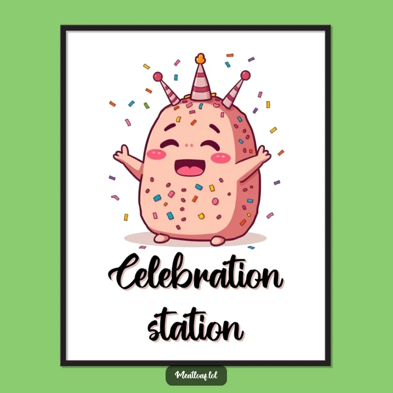 Funny Celebration Meatloaf Art Print - Joyful Confetti Decor for Festive Spaces