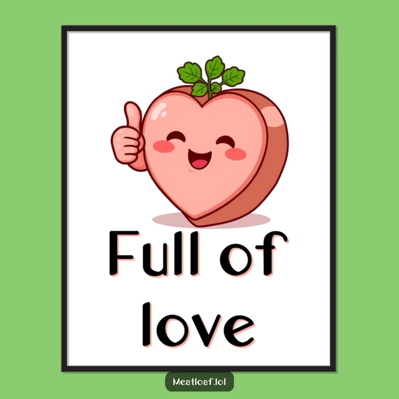 Funny Heart Meatloaf Poster - Adorable Food Art with Thumbs Up Gift