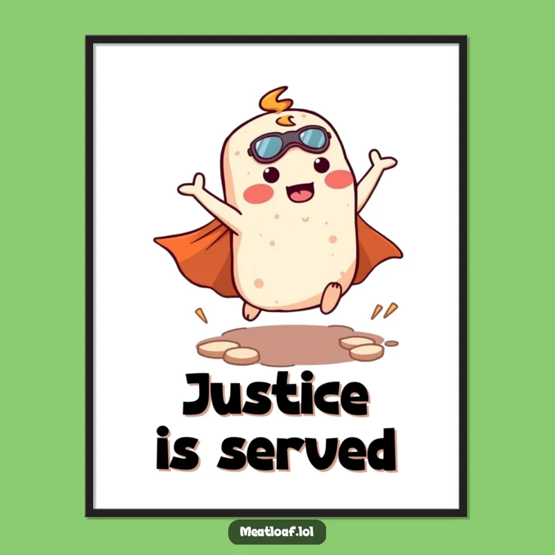 Funny Kawaii Meatloaf Superhero Poster - Heroic Comfort Food Art Gift