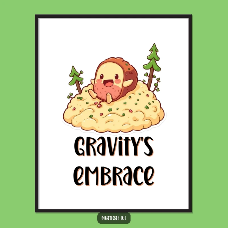 Funny Meatloaf Hill Tumble Poster: Playful Food Art Print Gift