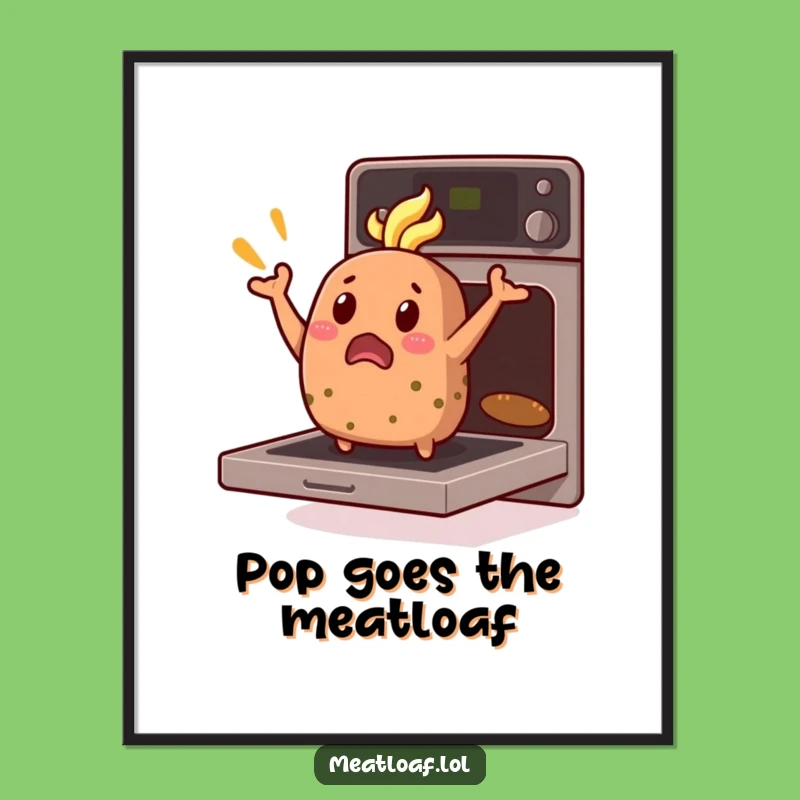 Funny Meatloaf Poster: Surprised Loaf Oven Jump Wall Art, Hilarious Baking Decor Gift