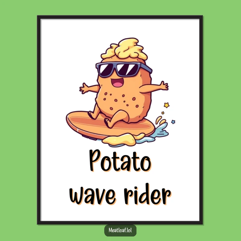 Funny Meatloaf Surfer Poster: Retro Mashed Potato Art, Gift Idea