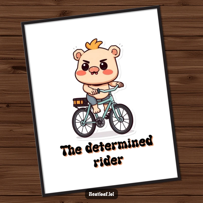Funny Meatloaf Poster: A motivational poster featuring a determined meatloaf character cycling a small bike with great effort.