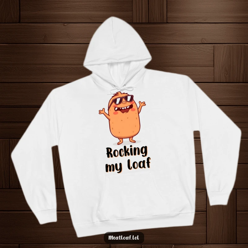 Funny Meatloaf Hoodie: A meatloaf wearing sunglasses dances with crossed arms, designed for ultimate cozy fun.