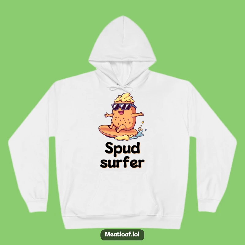 Funny Meatloaf Surfer Hoodie: Cozy Mashed Potato Ride, Ultimate Gift