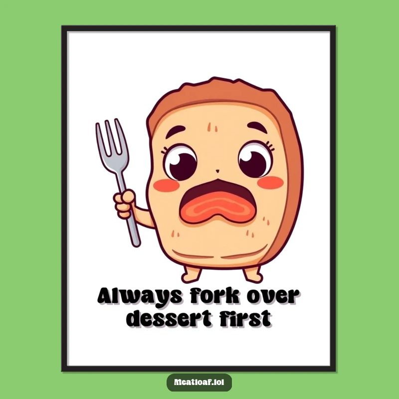 Free Printable Meatloaf Excitement Wall Art: Fork-Holding Loaf Downloadable Decor