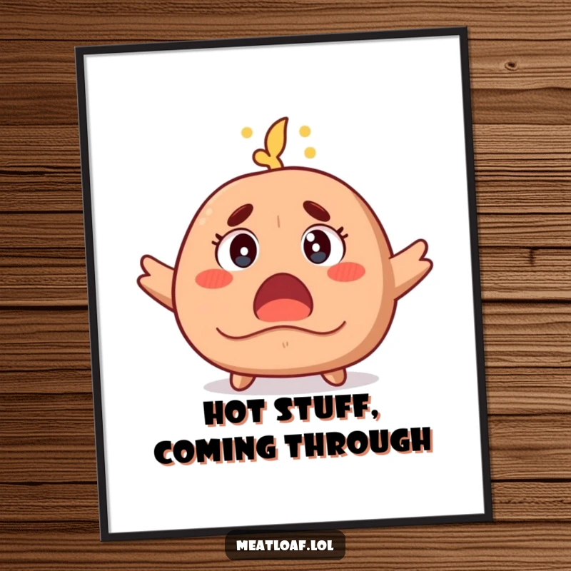 Funny Free Printable Wall Art: A surprised meatloaf character with wide eyes and rising steam brings a touch of culinary drama.