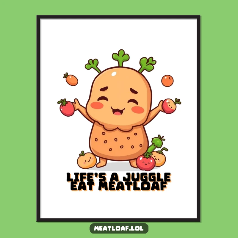 Funny Meatloaf Juggling Veggies Printable Wall Art - Free Download