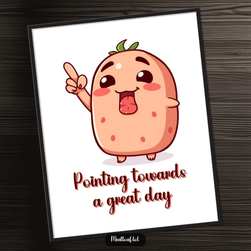 Funny Free Printable Wall Art: A meatloaf with a wide, silly grin, pointing energetically upwards, inspiring joy and good times.