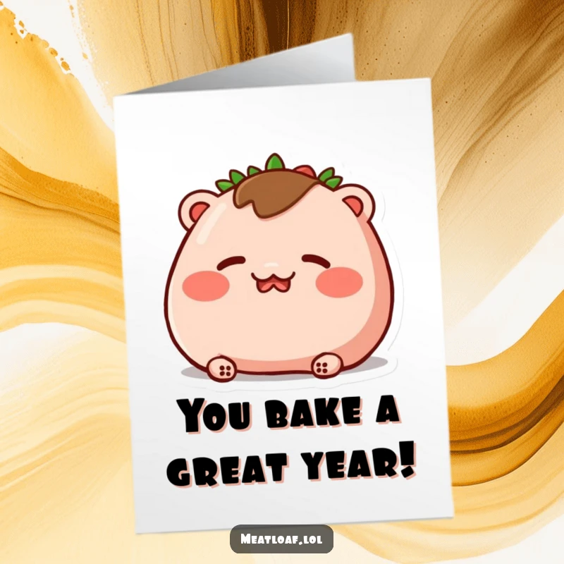 Funny Free Printable Birthday Card: A meatloaf with deep rosy cheeks and closed eyes blushes intensely, feeling the birthday love.
