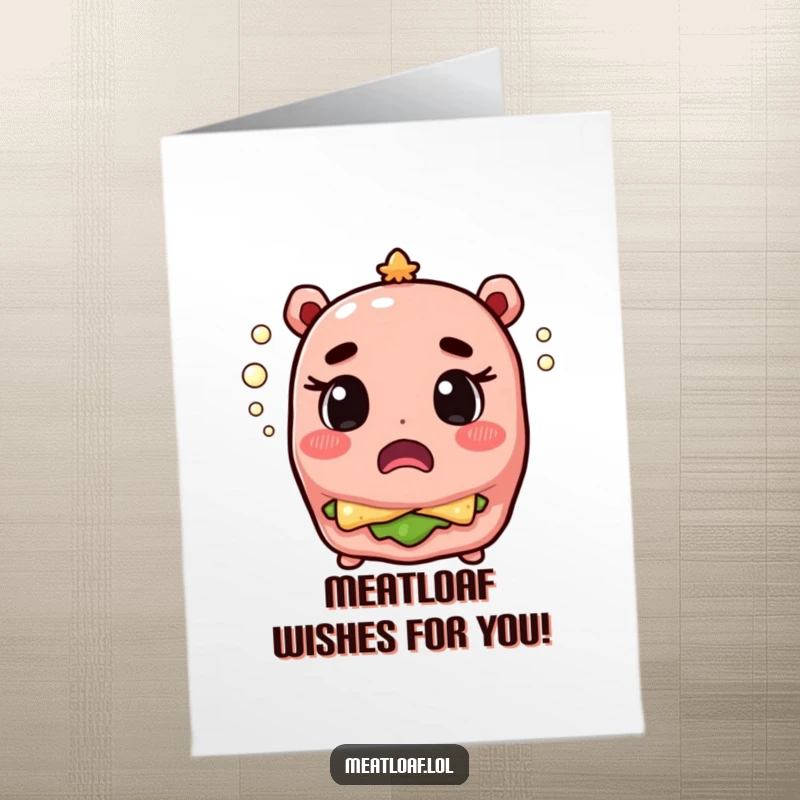 Funny Free Printable Birthday Card: A shocked meatloaf character with small champagne bubbles popping around its head.