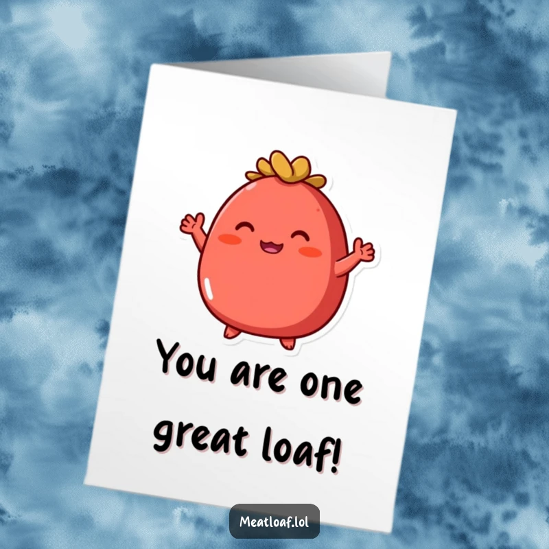Funny Free Printable congratulations card showing a round meatloaf character with little arms waving excitedly for their success.