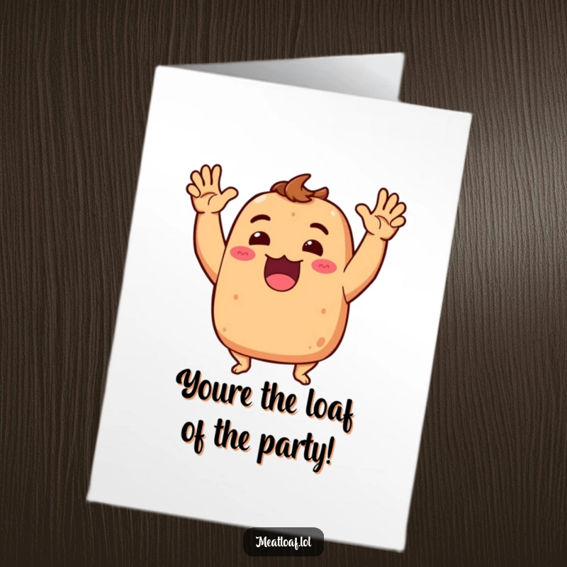 Funny Free Printable Congratulations Card: Meatloaf character dramatically gesturing with arms in excitement, celebrating your success.