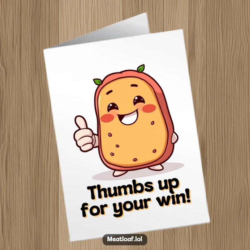 Funny Free Printable Congratulations Card of a meatloaf giving a huge thumbs up and a massive, happy grin.