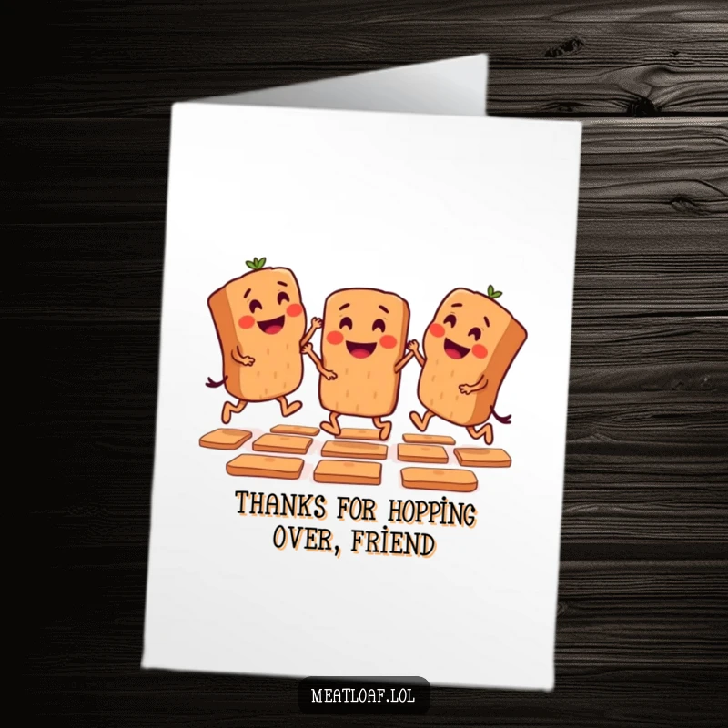 Funny Free Printable Thank You Card: Mini meatloaf characters playing hopscotch, great DIY downloadable gift.