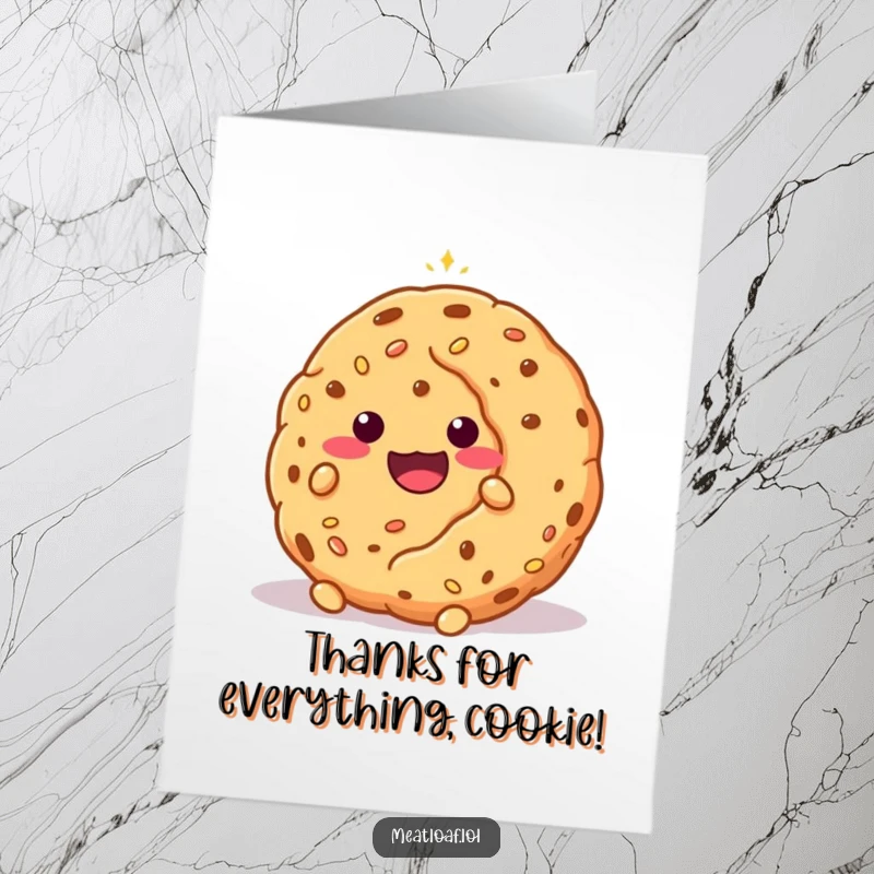 Funny Free Printable Thank You Card: A shy meatloaf character peeking from behind a giant, shiny cookie.