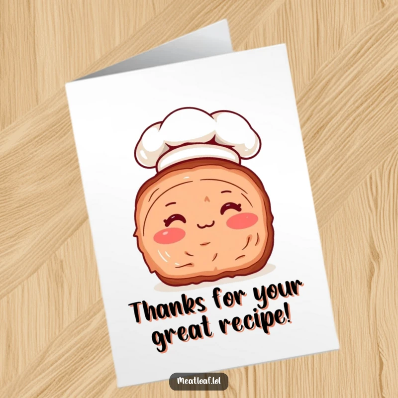 Funny Free Printable Thank You card featuring a meatloaf slice chef with rosy cheeks, offering thanks with a smile.