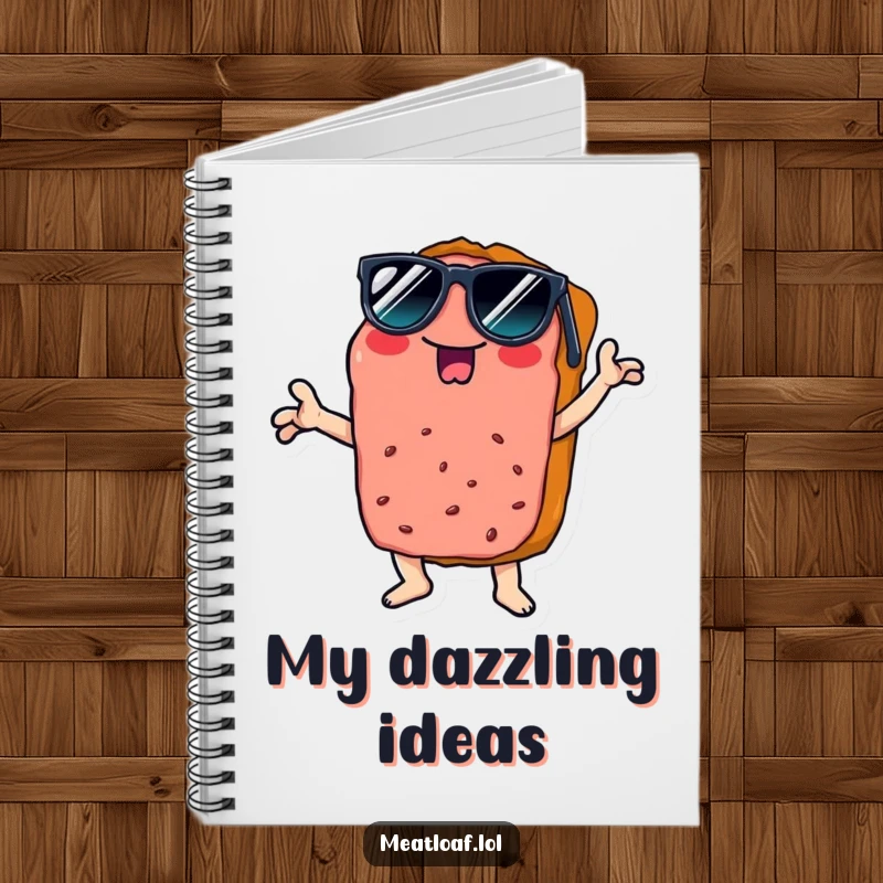 Funny disco meatloaf notebook, featuring a slice wearing sunglasses doing a cool disco pose, ideal for note-taking.