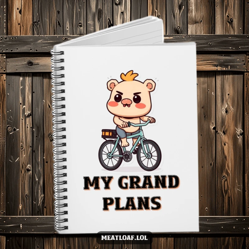 Funny Meatloaf Notebook: A notebook featuring a determined meatloaf character riding a tiny bicycle, perfect for goal-setting.