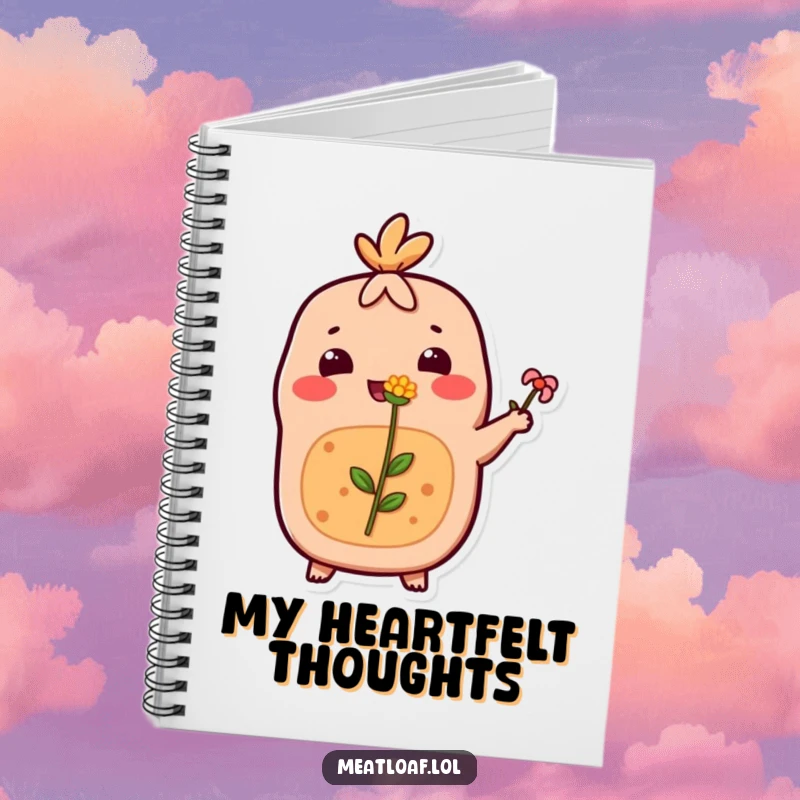Funny Meatloaf Notebook: Cover features a happy meatloaf character offering a tiny flower. Ideal for note-taking.