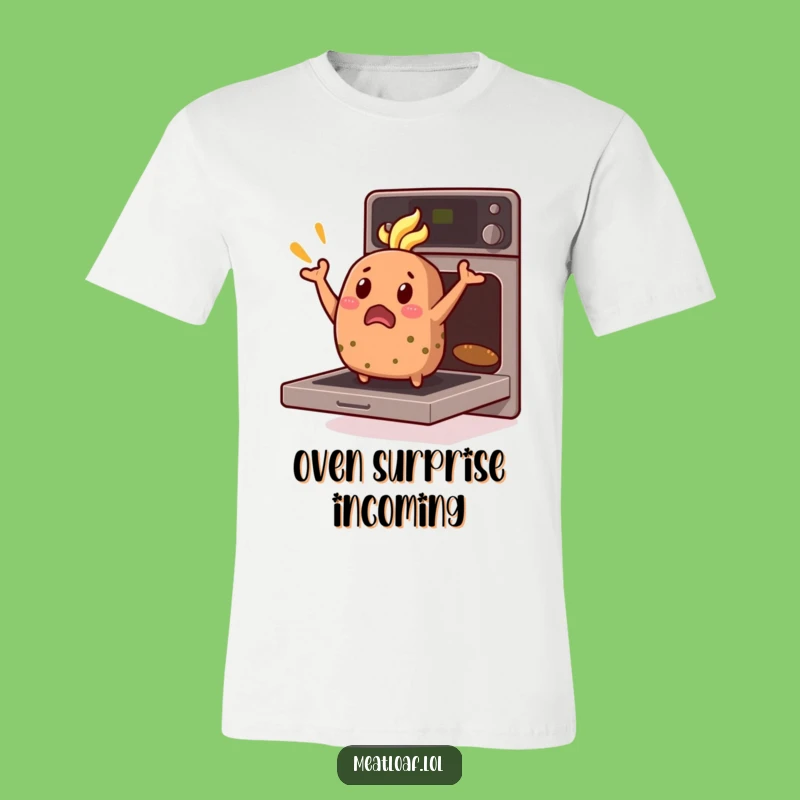 Funny Meatloaf Jumps Out T-Shirt: Surprised Loaf Baking Gag Tee, Hilarious Apparel