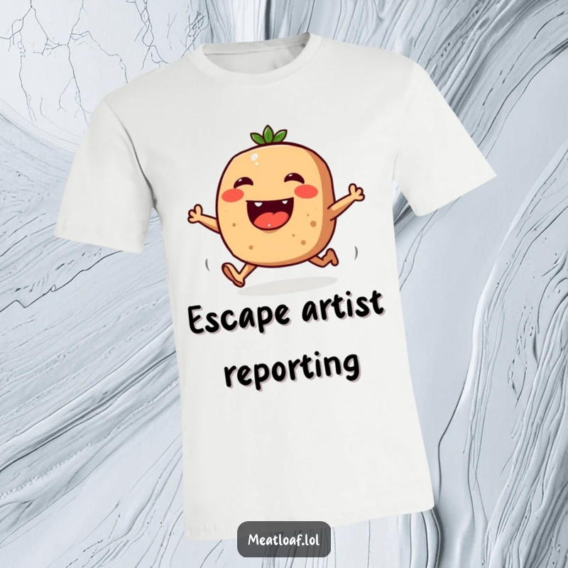 Funny t-shirt showing a meatloaf character with small legs running enthusiastically, expressing pure, unadulterated joy.