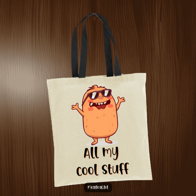 Funny Meatloaf Tote Bag: A meatloaf in sunglasses dances with crossed arms. A fun and practical bag for everyday use.