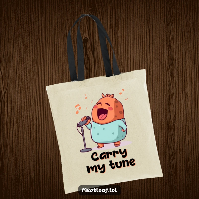 Funny meatloaf diva tote bag, a talented meatloaf with a microphone, ready to perform its heart out with delicious flair.