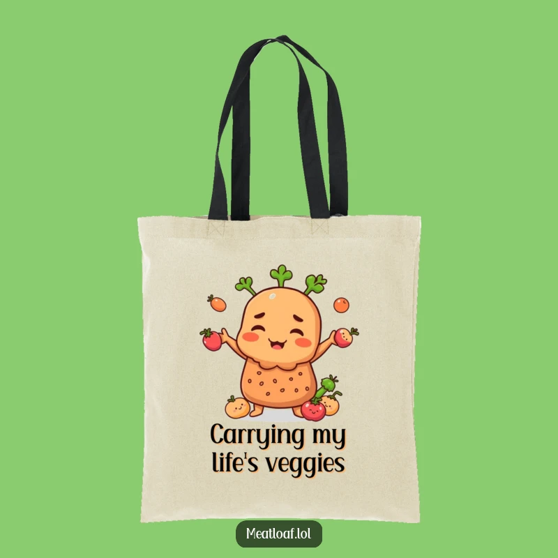Funny Meatloaf Juggling Veggies Tote Bag: Stylish and Humorous Shopping Gift